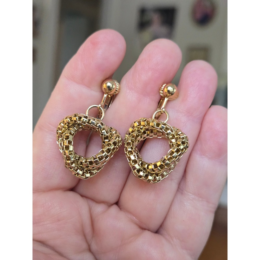 Goldtone Mesh Knot Earrings Vintage Clip-On